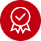 A medal with a tick in the centre